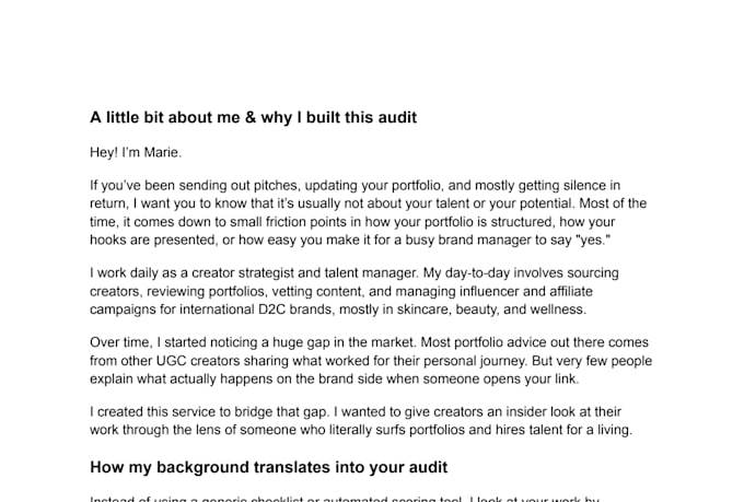 review and audit your ugc creator portfolio